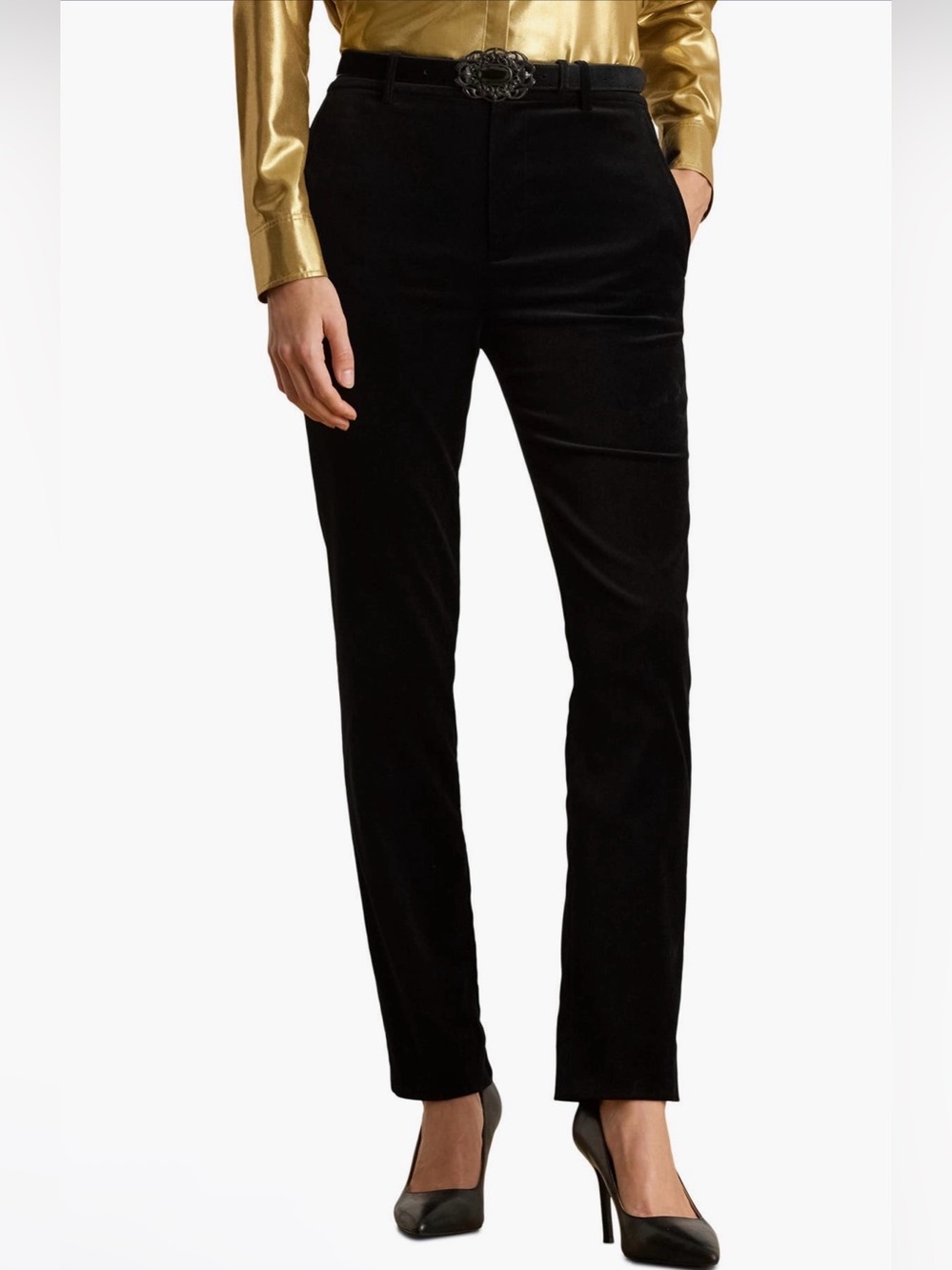 Lauren Ralph Lauren Women's Stretch Velvet Cropped Pants Black Size 4
